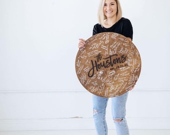 Round Wooden Wedding Guest Book Sign | Rustic Guestbook Alternative