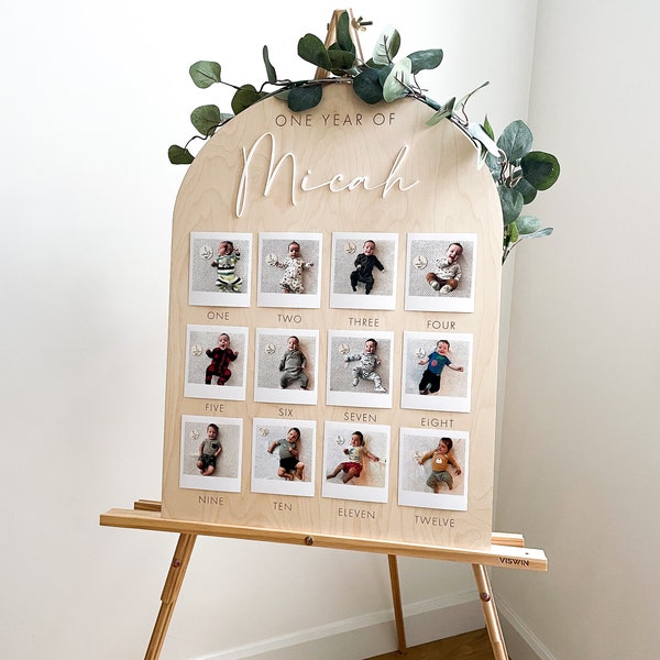 One year old baby photo milestone board | My first year birthday photo plaque | 1st birthday photo memory board | First birthday decor