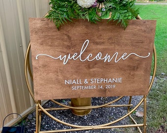 Large wood personalized wedding welcome sign with 3D lettering