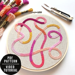 Hand Embroidery Pattern and Video Tutorial - "Tangled Threads" - Abstract Embroidery