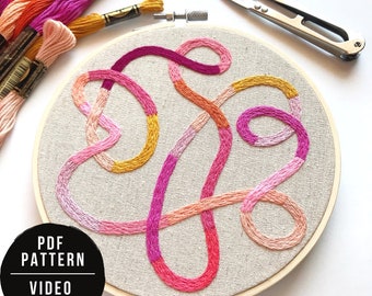 Hand Embroidery Pattern and Video Tutorial - "Tangled Threads" - Abstract Embroidery