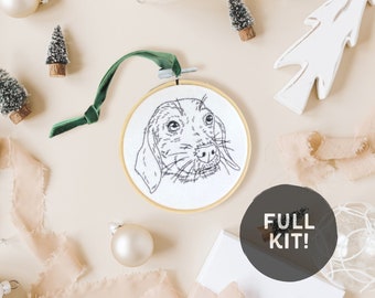 DIY Embroidered Pet Portrait Ornament Kit - Embroidery Kit - Stitch Your Pet - Christmas Ornament