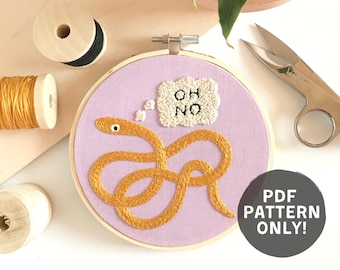 Hand Embroidery Pattern - PDF Download - "Oh No" - Snake Embroidery Pattern