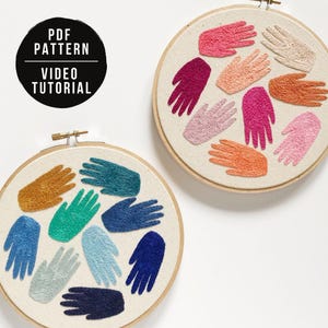Rainbow Hands Embroidery Pattern – Colorful Abstract Hoop Art PDF Download + Video Tutorial