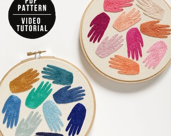 Broderimönster för regnbågshänder – Färgglad abstrakt ringkonst PDF-nedladdning + videohandledning