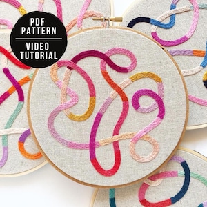 Hand Embroidery Pattern and Video Tutorial - &quot;Tangled Threads&quot; - Abstract Embroidery