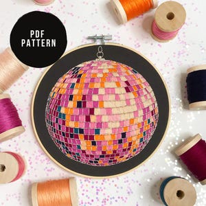 Pink Disco Ball Hand Embroidery Pattern Download - Instant Download - PDF for Modern Stitchers