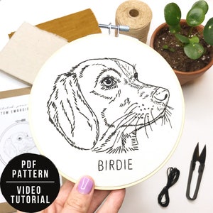 Custom Hand Embroidery PDF PATTERN - Stitch Your Pet! - Custom Embroidered Pet Portrait PDF Pattern Only