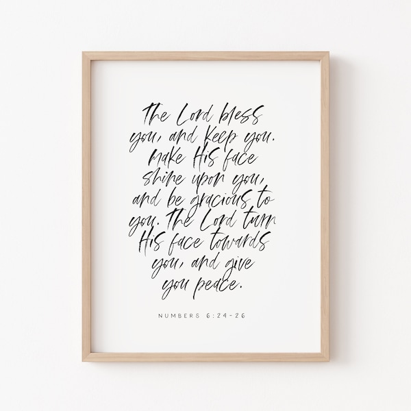Numbers 6:24-26 The Lord Bless You and Keep You, Printable Wall Art, Bible verse print, Scripture Wall Art, digital download, Calligraphy