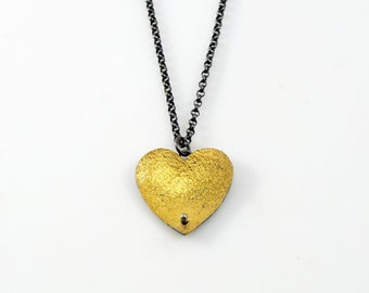 Gilded Heart Necklace, sterling silver, gold heart necklace, mixed metal pendant, gold and silver necklace, 24K gold, Keum-Boo, heart