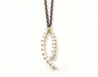 Riveted Sterling Silver Arc Necklace: Kinetic Leaf Pendant