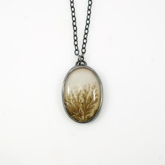 Dendritic Agate Doublet Fern Necklace: Handmade Sterling Silver Pendant