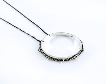 Handmade Kinetic Sterling Silver Compass Necklace: Floating Circle Pendant