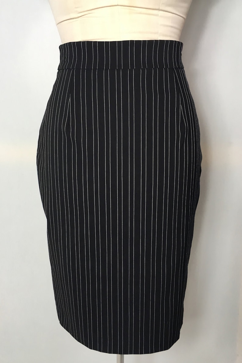 Pencil skirt mid-calf black with white pinstripe retro | Etsy