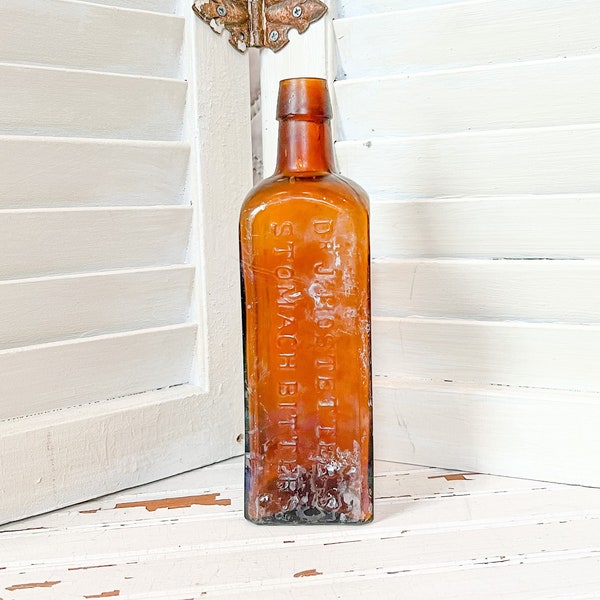 Vintage Medicine Bottle, Medicine Bottle, Antique Dr. J Hostetter’s Stomach Bitters Bottle, Rare Amber Bottle, Antique Amber Bottle