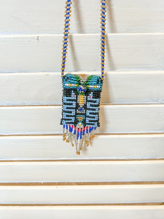 Beaded Indian Necklace, Vintage Beaded Coin Purse,