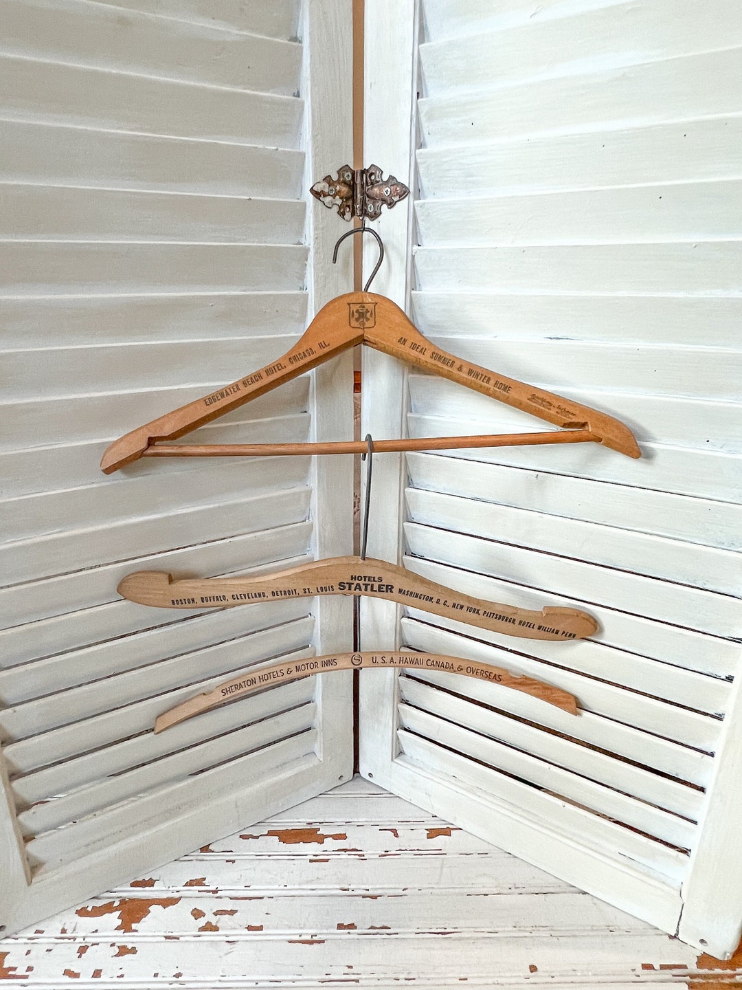 Vintage Wooden Hangers, Wood Hangers, Advertising Wood Hangers