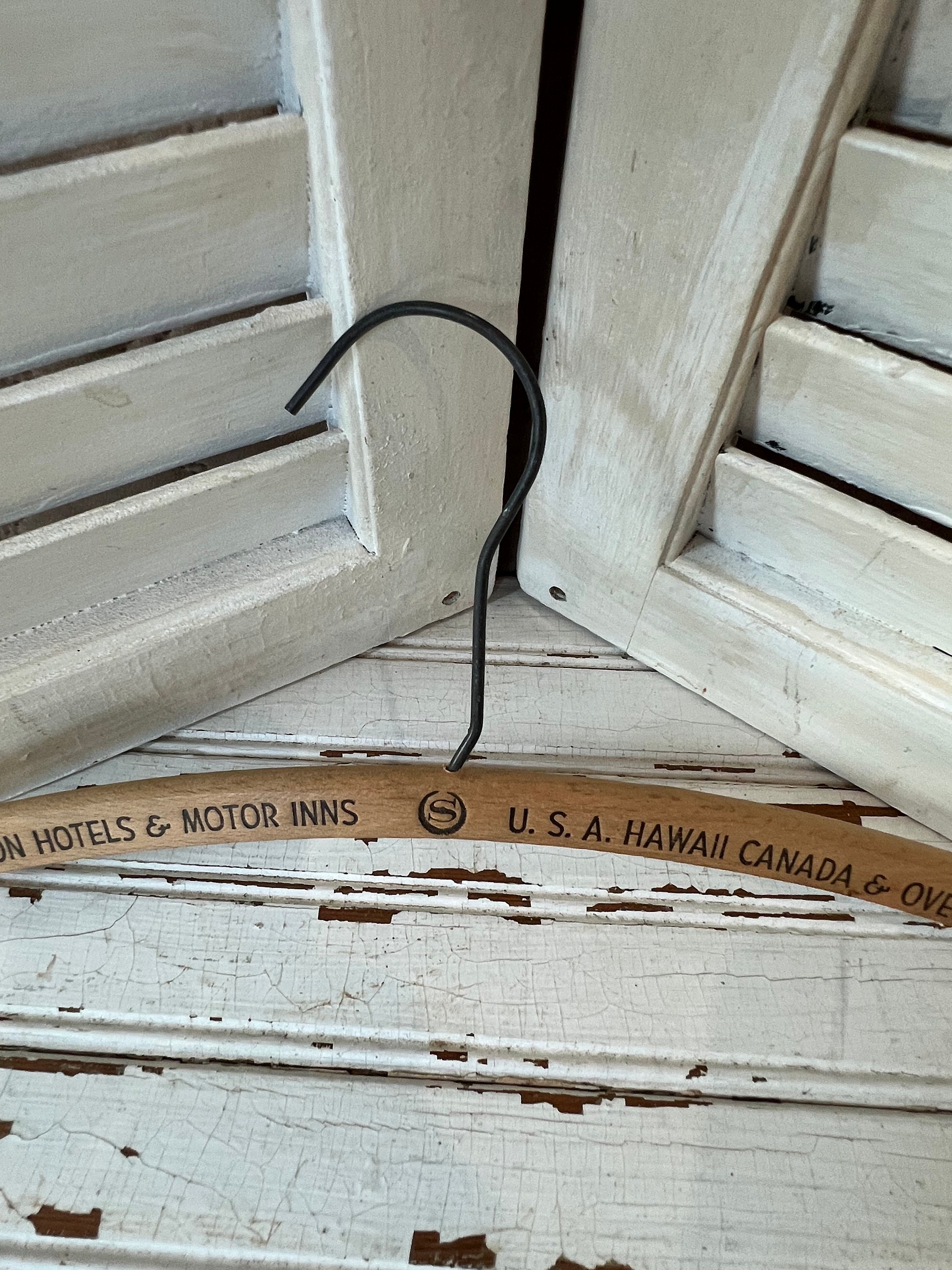 Vintage Wooden Hangers, Wood Hangers, Advertising Wood Hangers