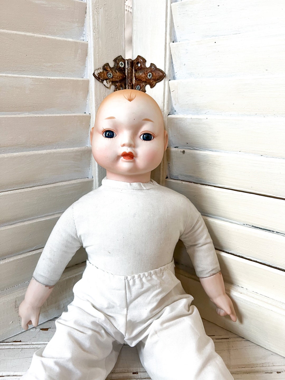Vintage Bisque Doll, Baby Doll, Bisque Doll Head, Creepy Doll, Musical