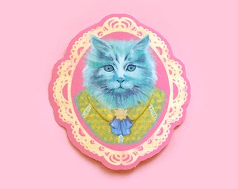 Victorian Cat Portrait Sticker, Waterproof Vinyl Bumper Sticker