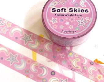 Soft Skies Washi Tape, Kawaii Pastel Gradient Stars