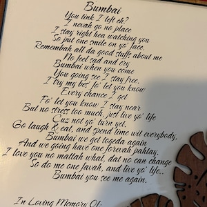 Pidgin English “Bumbai” Gedenktafel, hergestellt in Hawaii von jemandem aus Hawaii. Hawaii Geschenke, Hawaiianische Geschenke, Wandbehang