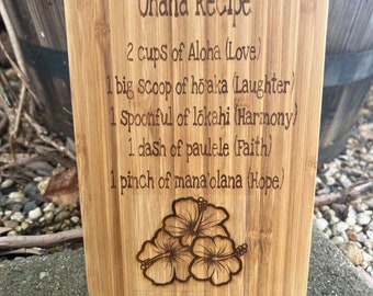 Hawaii/Ohana recipe/ decorative/ cutting board, birthday gift, Hawaii Made. Mini Signs/ minimalist