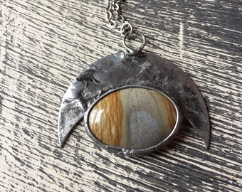 down to earth - picture jasper crescent moon necklace