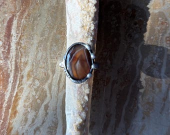 Orus - Lake Superior Agate Ring Size 6.5 US - handcrafted rustic stone unisex jewelry