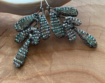 peace - beaded and soldered leaf earrings