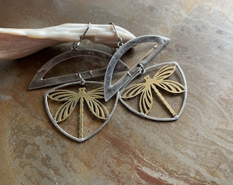 golden dream weaver - soldered dragonfly earrings