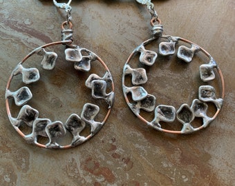 posey - copper and silver circle leaf earrings