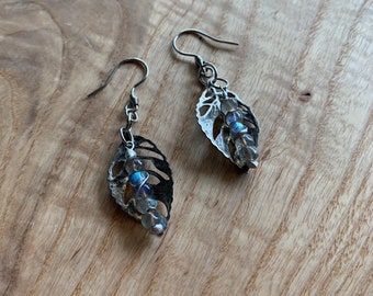 fern - Labradorite and leaf earrings