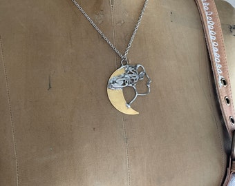 brass and silver goddess necklace