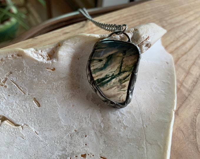 Inverness Moss Agate Necklace, Jackangeline, Handmade, Handcrafted, Raw