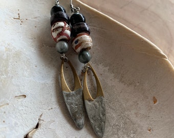 medicine man - long mixed metal and gemstone earrings