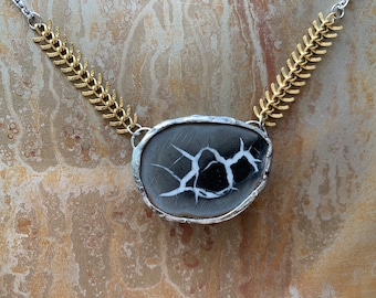 inner peace  - Septarian nodule mixed metal necklace