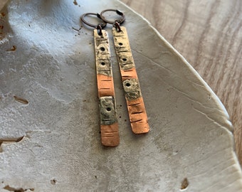 birch bark - copper and silver earrings -shorter version - copper lever backs
