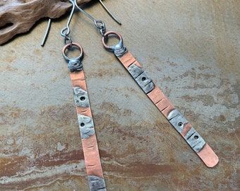 birch bark - copper and silver earrings -dainty version - stainless steel ear wires