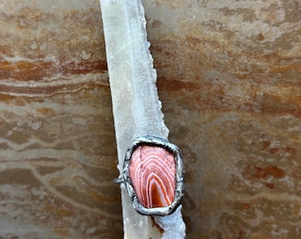 Orus - Anillo de ágata del lago Superior, talla 8.5 (EE. UU.) - Joyería unisex rústica hecha a mano con piedra