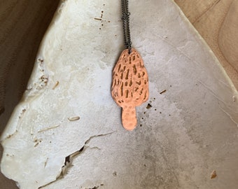 amongst the pine needles - copper morel pendant