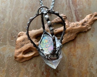 Angel Aura Quartz crowned necklace