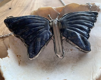 indigo child - Sodalite and Quartz crystal butterfly statement necklace