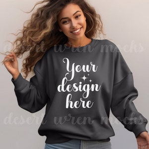 Gildan 18000 Charcoal Mockup Sweatshirt Crewneck Mock up G180 Model Mock Gildan 18000 Sweater Casual Fall Winter Mock-up
