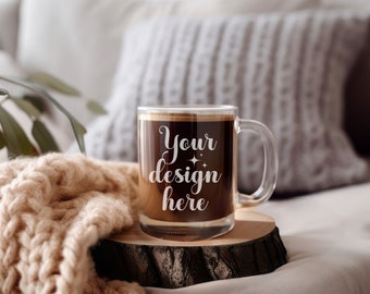 Glazen mok Mockup 11oz koffie glazen beker mock up Rustieke koffiemok Mockup Fall Mug Mockup Gestylede Stock Photo Mok JPG Mok Digitale Download