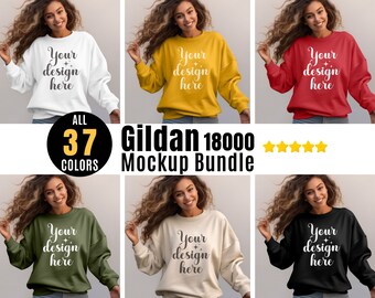 Gildan Sweatshirt Mockup Bundle 18000 All Colors G180 Crewneck Mock-up Bundle Model Mockup Neutral Casual Simple Gildan 18000 Mocks Printify