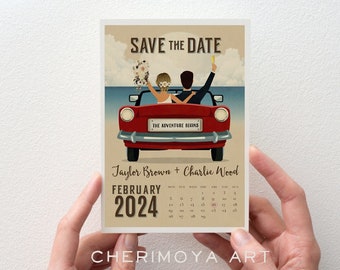 Personalizzato illustrato Save the Date, Invito a nozze, Illustrazione di matrimonio, Biglietto di nozze personalizzato, Invito a nozze personalizzato, Ritratto di matrimonio