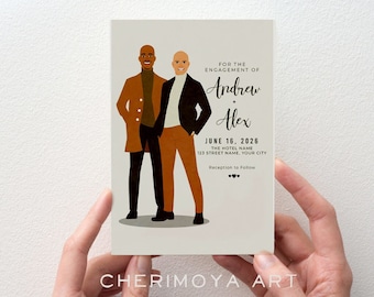 Same-sex marriage, gay wedding invitation, wedding invite gay couple, gay couple portrait, Personalized Gay wedding invite, lgbt invite