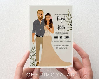 Custom Illustrated Save the Date, Wedding Invitation, Custom Wedding Invitation, cartoon portrait invite, Save the Date Card, Wedding Card