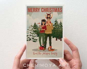 Personalized Christmas Printable Custom Christmas Card Christmas Family Portrait  Christmas Couple portrait  Custom Illustration Christmas